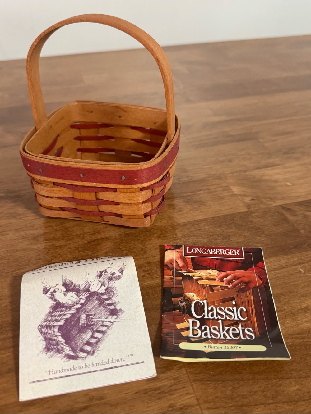 Small Longaberger 1993 Little Joy Basket Handwoven Red Trim With Book